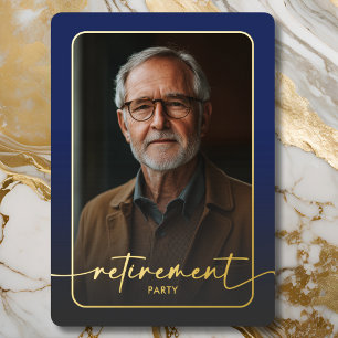 Modernes Party für das Blue Foto Retirement Folieneinladung