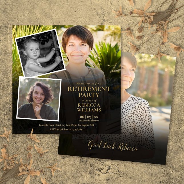 Modernes Party für die Altersvorsorge bei Fotosamm Einladung (Modern Photo Collage Retirement Party Invitation)