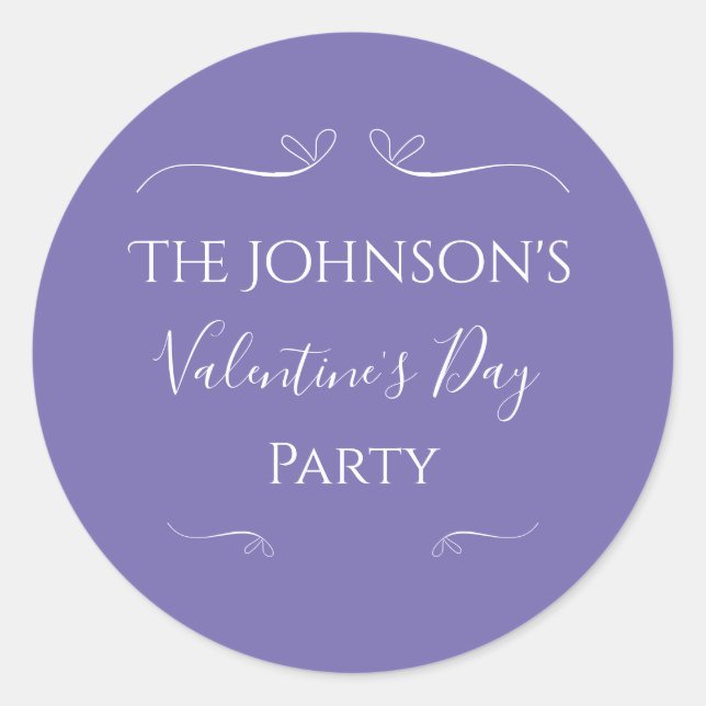 Modernes Party für Lila Valentinstag Runder Aufkleber (Vorderseite)