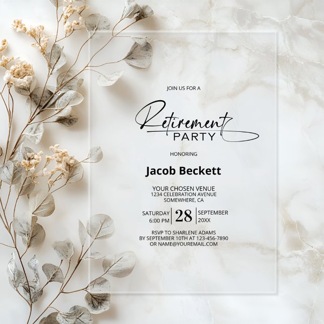 Modernes Party für Minimalistische Altersversorgun Acryleinladungen (Von Creator hochgeladen)