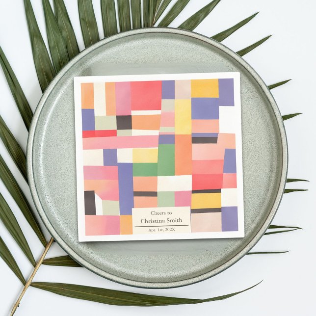 Modernes Party für Niedliche Farbblöcke - Altersvo Serviette (Modern Cute Vivid Color Blocks Retirement Party Napkins)