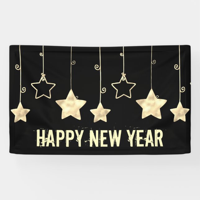 Modernes Party für Schwarz und Gold-Silvester Banner (Horizontal)