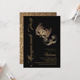 Modernes Party mit Gold und Schwarz-Masquerade zum Einladung