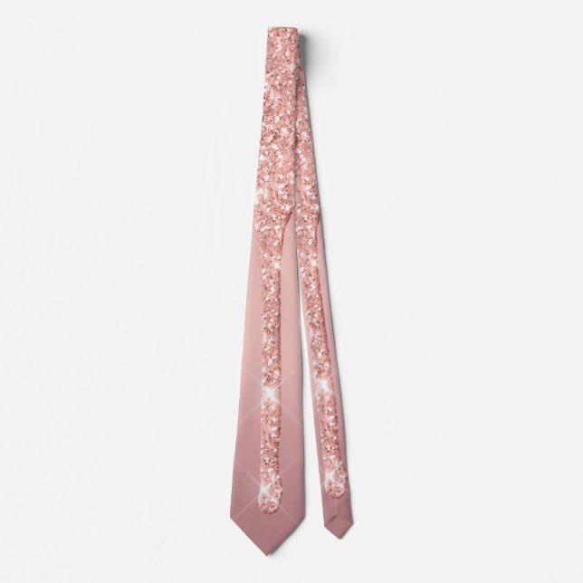 Modernes Party Neck Tie Rose Blush Glitzer Tropfen Krawatte (Vorderseite)