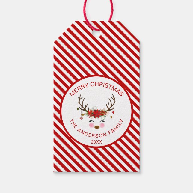 Modernes Party Rentier mit Ornamenten Geschenkanhänger (Vorderseite)