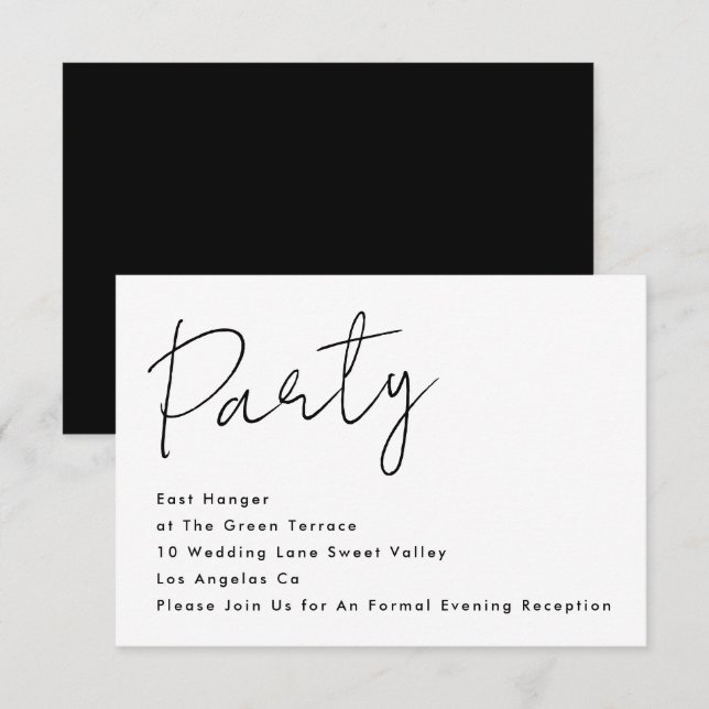 Modernes Party Schwarz-weiße Hochzeitsempfehlung Einladung (Vorne/Hinten)