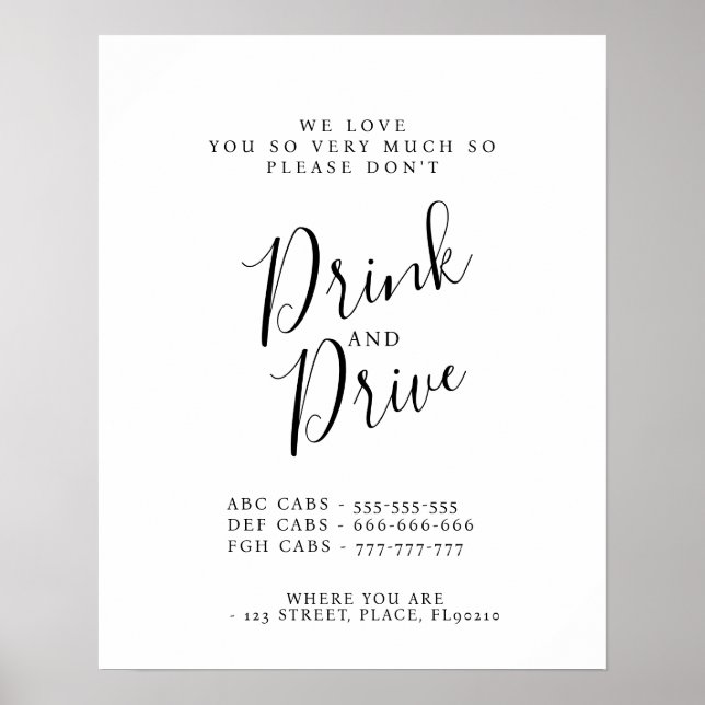 Modernes Party Taxis trinken nicht und führen kein Poster (Vorne)