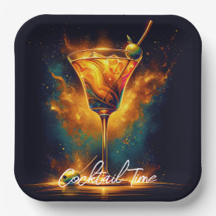 Modernes Party Time Neon Personalisiert Pappteller