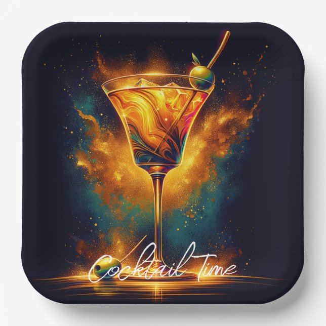Modernes Party Time Neon Personalisiert Pappteller (Vorderseite)