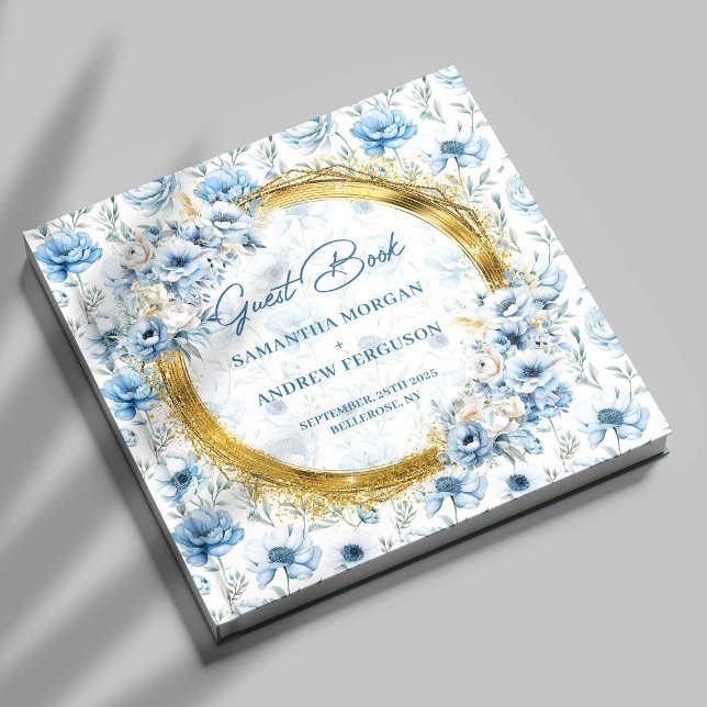 Modernes Pastel Blue Gold Glitzer Wedding Guest Bo Gästebuch (Modern Pastel Blue Gold Glitter Wedding Guest Book)