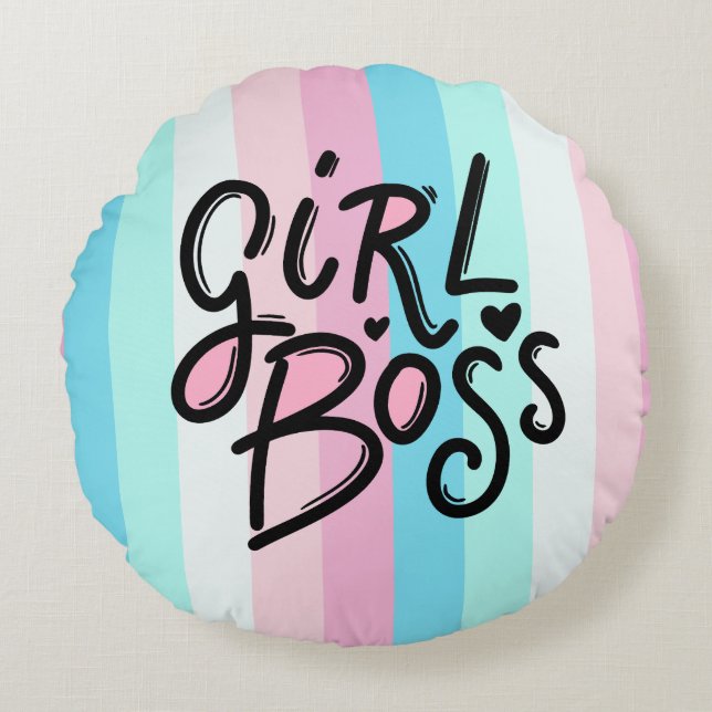 Modernes Pastel GIRL BOSS | Retro Typografie Rundes Kissen (Vorderseite)