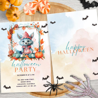 Modernes Pastel Pumpkin Patch Fox Halloween-Party Einladung