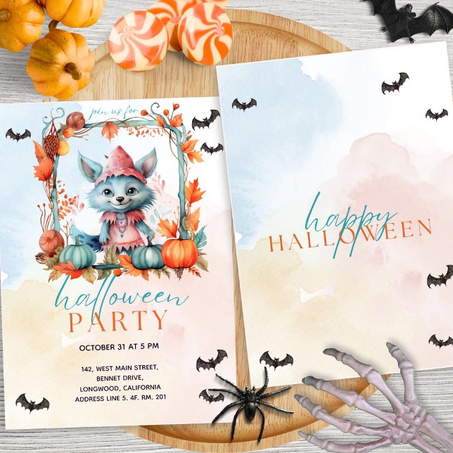 Modernes Pastel Pumpkin Patch Fox Halloween-Party Einladung (Von Creator hochgeladen)