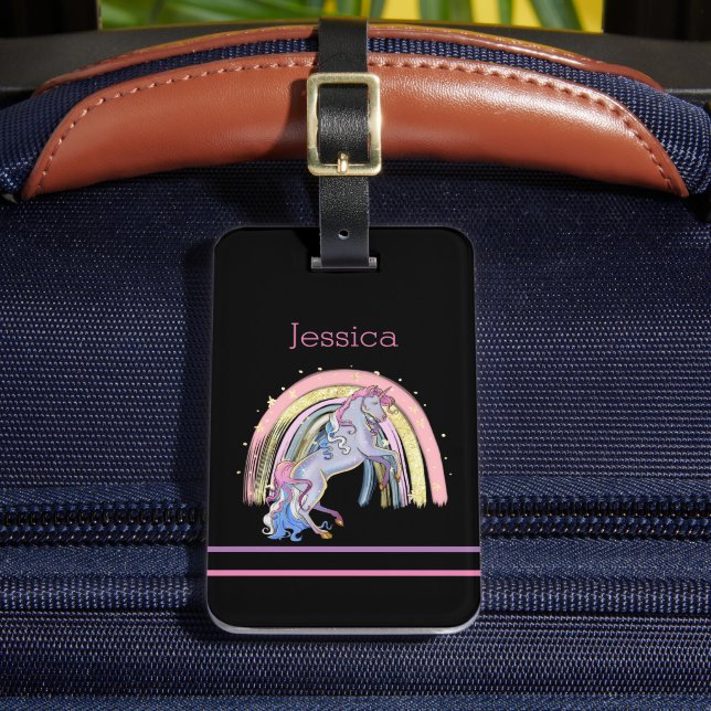 Modernes Pastel Rainbow Unicorn Gepäckanhänger (Vorderseite Insitu 2)