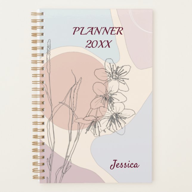 Modernes Pastell Abstrakt Form Blume Monogramm Planer (Vorderseite)