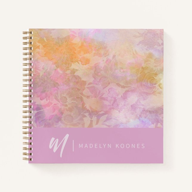 Modernes Pastell-Blumenmuster mit Monogramm Notizb Notizbuch (Vorderseite)