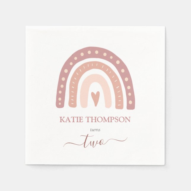 Modernes Pastell Pink Rainbow Boho Zweites Geburts Serviette (Vorderseite)