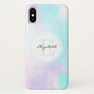 Modernes Pastellblau und Lila Aquarellmonogramm Case-Mate iPhone Hülle