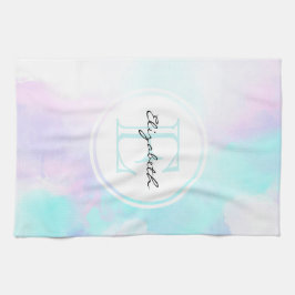 Modernes Pastellblau und Lila Aquarellmonogramm Geschirrtuch