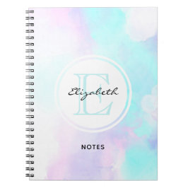 Modernes Pastellblau und Lila Aquarellmonogramm Notizblock