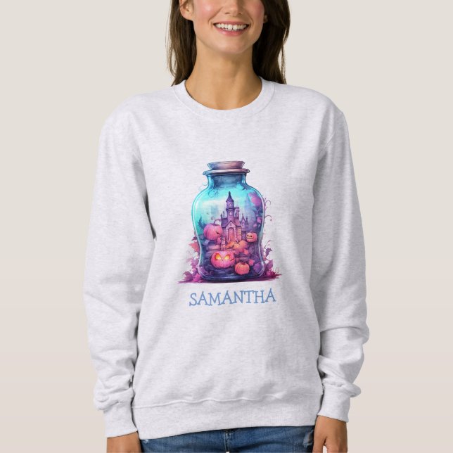 Modernes pastellblaues und pastellrosa Halloween-P Sweatshirt (Vorderseite)