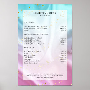 Modernes, pastellfarbenes Glitzer Salon Preisliste Poster