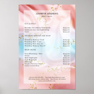 Modernes, pastellfarbenes Glitzer Salon Preisliste Poster