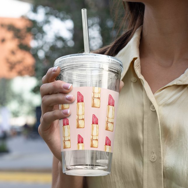 Modernes, pastellfarbenes rosa und rotes Lipstick- Acryltrinkbecher (Von Creator hochgeladen)