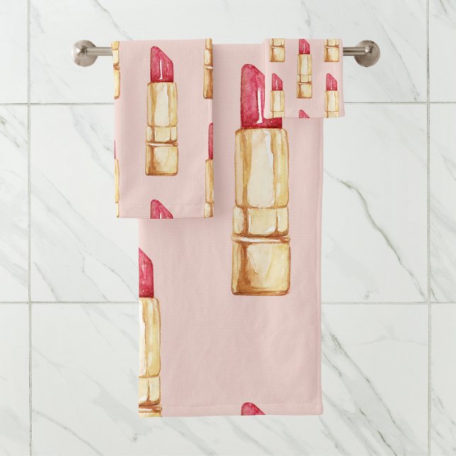 Modernes, pastellfarbenes rosa und rotes Lipstick- Badhandtuch Set (Von Creator hochgeladen)