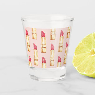 Modernes, pastellfarbenes rosa und rotes Lipstick- Schnapsglas