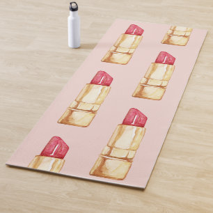 Modernes, pastellfarbenes rosa und rotes Lipstick- Yogamatte