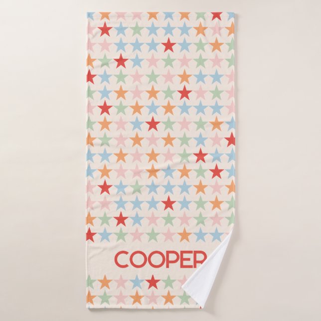 Modernes pastellfarbenes Sternmuster mit Namen Badehandtuch (Badehandtuch)
