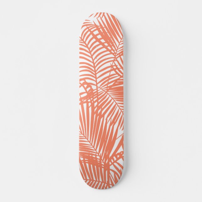 Modernes Pastellgoldtropische korallenrote Palme Skateboard (Vorne)