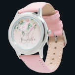 Modernes Pastellrosa und Blume mit Namen Armbanduhr<br><div class="desc">Modernes Pastellrosa und Blume mit Namen</div>