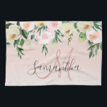 Modernes Pastellrosa und Blume mit Namen Geschirrtuch<br><div class="desc">Modernes Pastellrosa und Blume mit Namen</div>