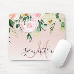 Modernes Pastellrosa und Blume mit Namen Mousepad