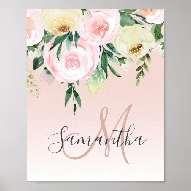 Modernes Pastellrosa und Blume mit Namen Poster (Vorne)
