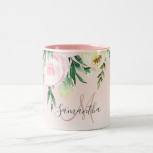Modernes Pastellrosa und Blume mit Namen Zweifarbige Tasse