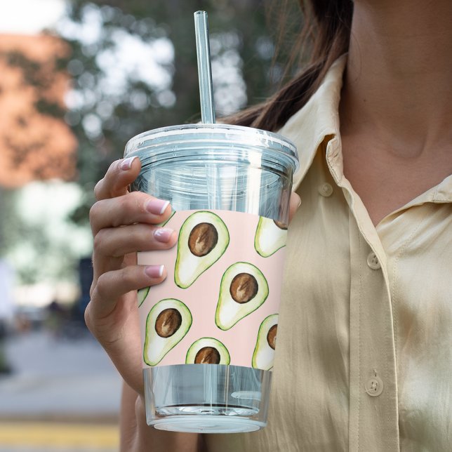 Modernes pastellrosa und grünes Avocado-Muster Acryltrinkbecher (Von Creator hochgeladen)