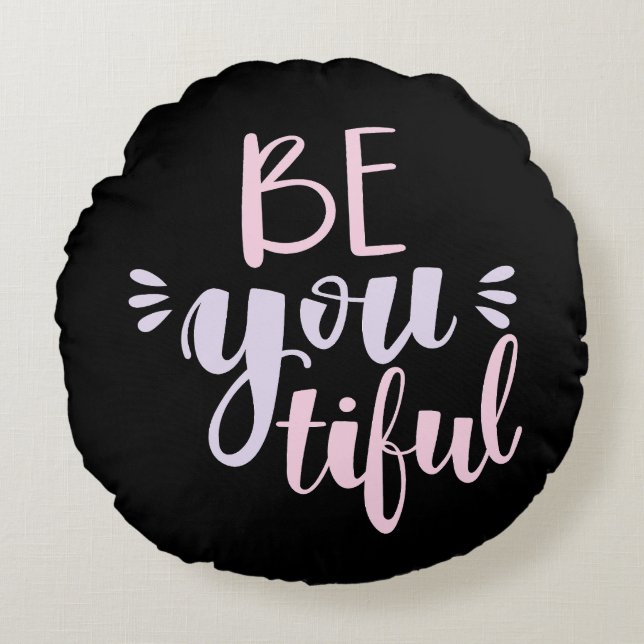 Modernes Pastellrosa und lila Seien Sie schön. Rundes Kissen (Vorderseite)