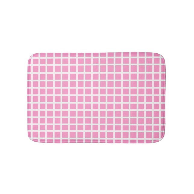Modernes Pastellrosa und weißes Gingham Badematte (Vorderseite)