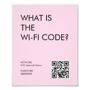 Modernes, pastellrosa Wifi-Passwort-Zeichen mit QR Fotodruck