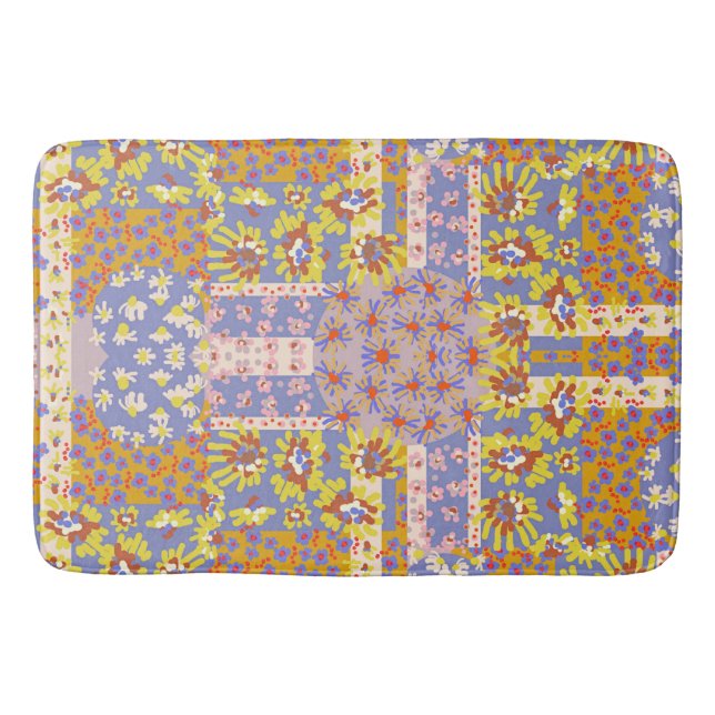 Modernes Patchwork Daisy Blume auf Periwinkle Badematte (Vorderseite)