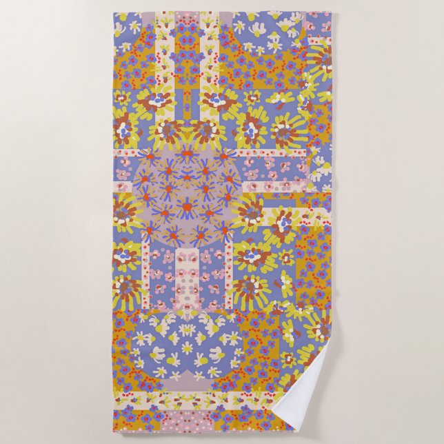 Modernes Patchwork Daisy Blume auf Periwinkle Strandtuch (Vorderseite)