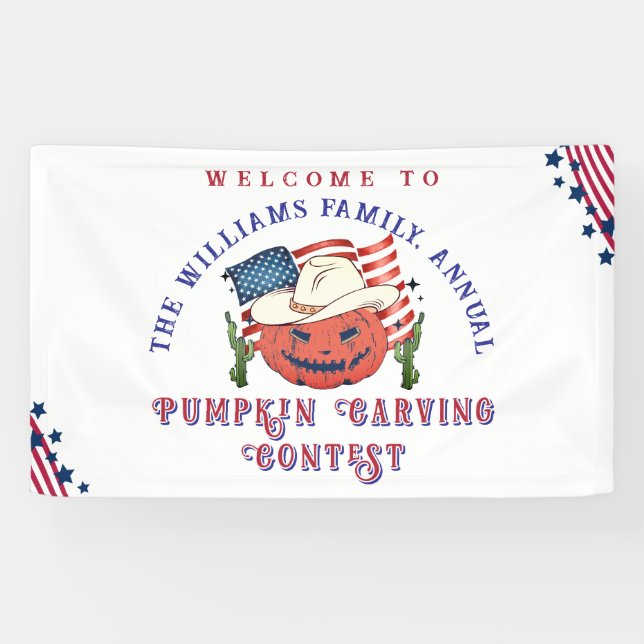 Modernes Patriotisches Pumpkin-Showdown Halloween Banner (Horizontal)