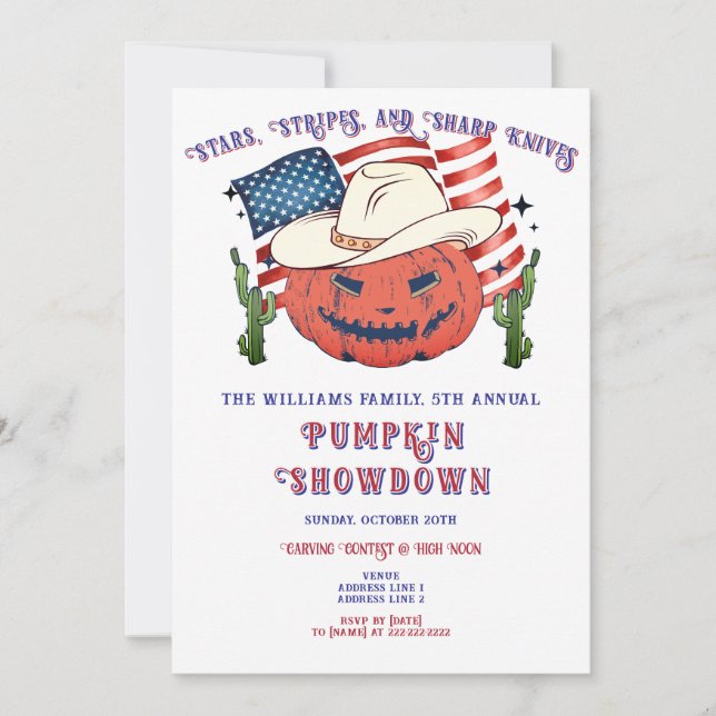 Modernes Patriotisches Pumpkin-Showdown Halloween Einladung (Vorderseite)