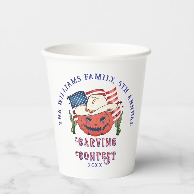 Modernes Patriotisches Pumpkin-Showdown Halloween Pappbecher (Vorderseite)