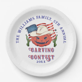 Modernes Patriotisches Pumpkin-Showdown Halloween Pappteller