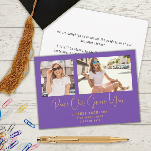 Modernes Peace Out 2 Foto 2022 Abschluss Lila Ankündigung (Von Creator hochgeladen)