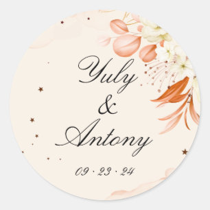 Modernes Peach and Orange Wedding Round Stickers S